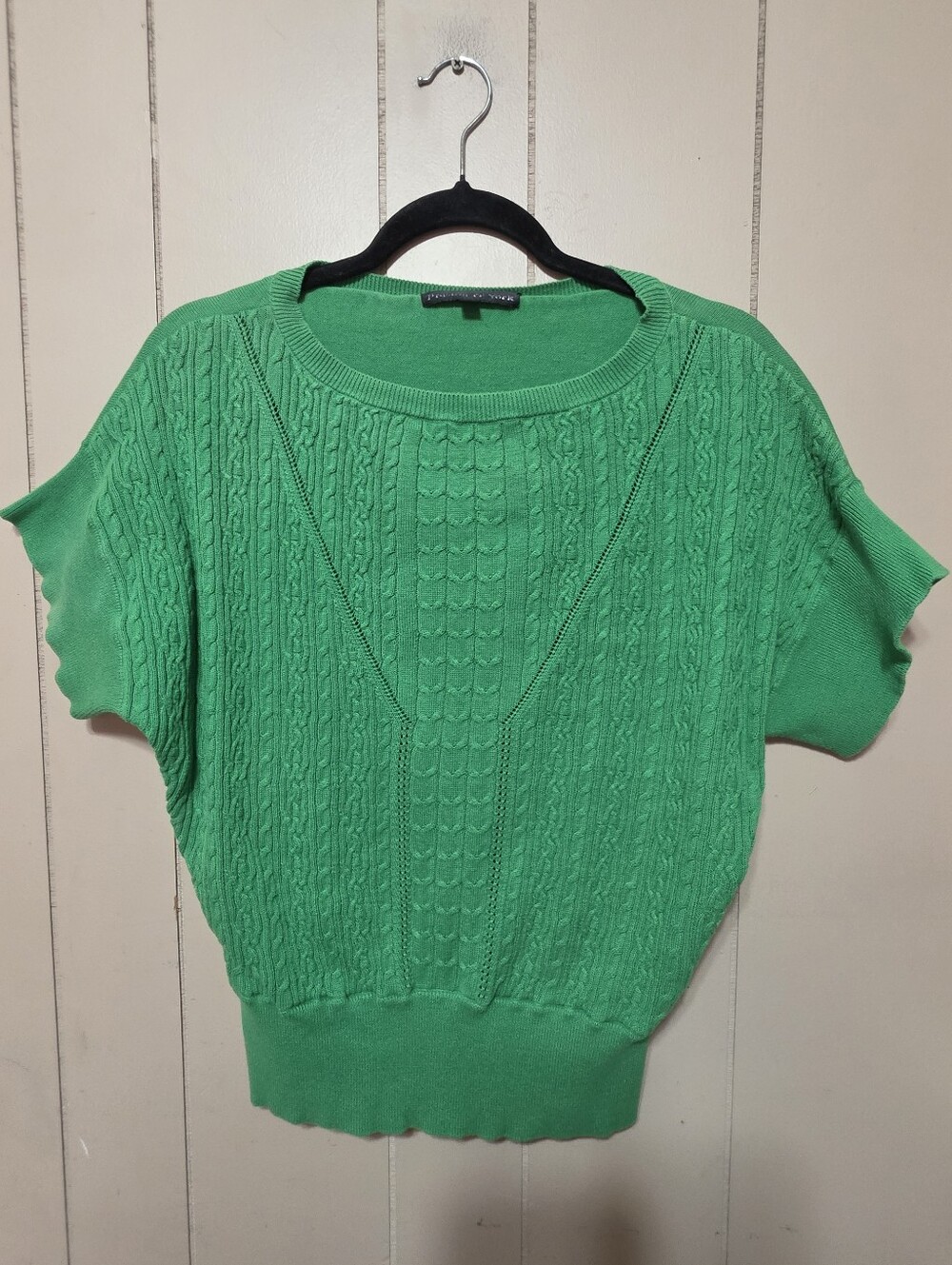 short-sleeve cable-knit sweater